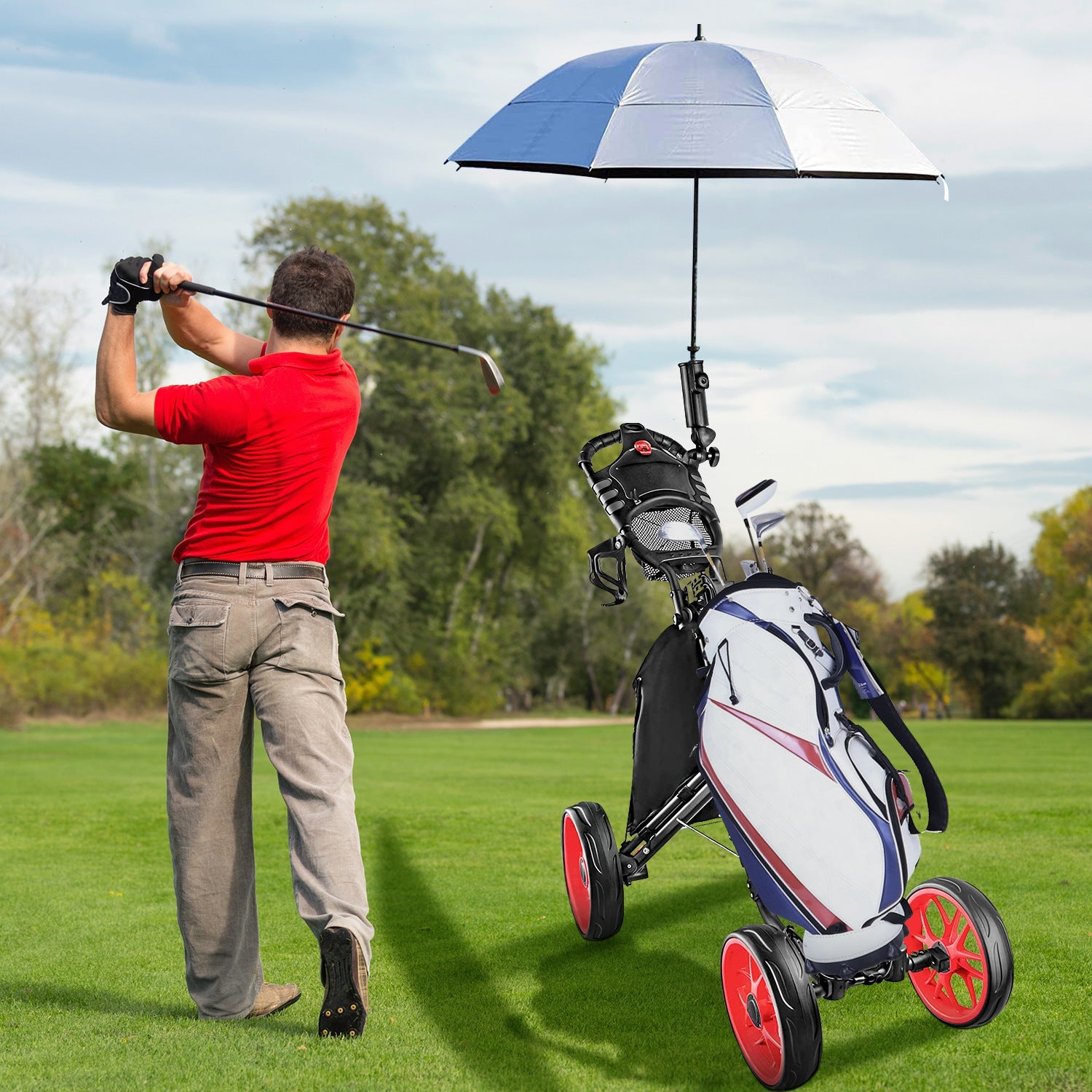 Elevate Your Golf Game with Our Foldable 4-Wheel Golf Trolley Cart